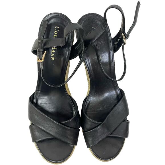 Cole Haan x Nike Air Women Sz 10 Black Leather Strappy Espadrille Wedge Sandals - Picture 9 of 9